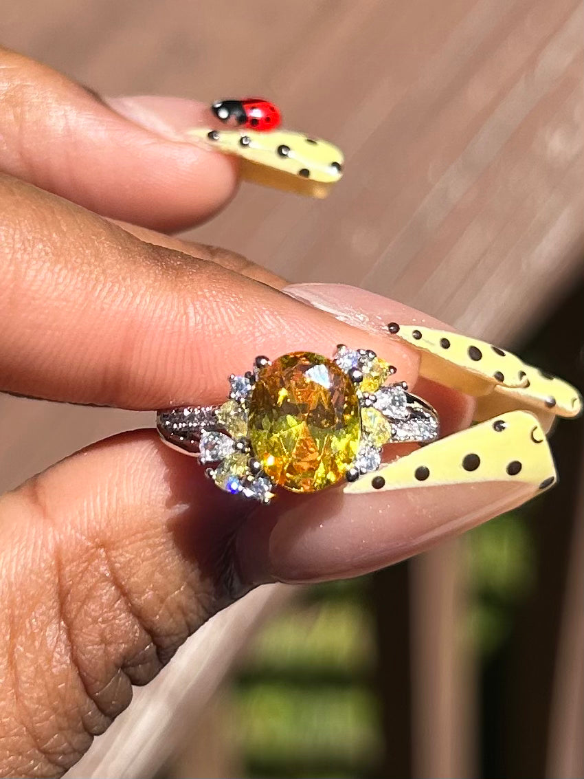 18k Gold Plated Golden Yellow Diamond Ring